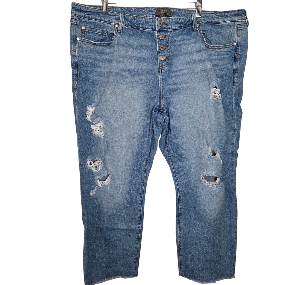Torrid Crop Boyfriend Jeans Distressed‎ Button Fly Ripped Plus Size 22